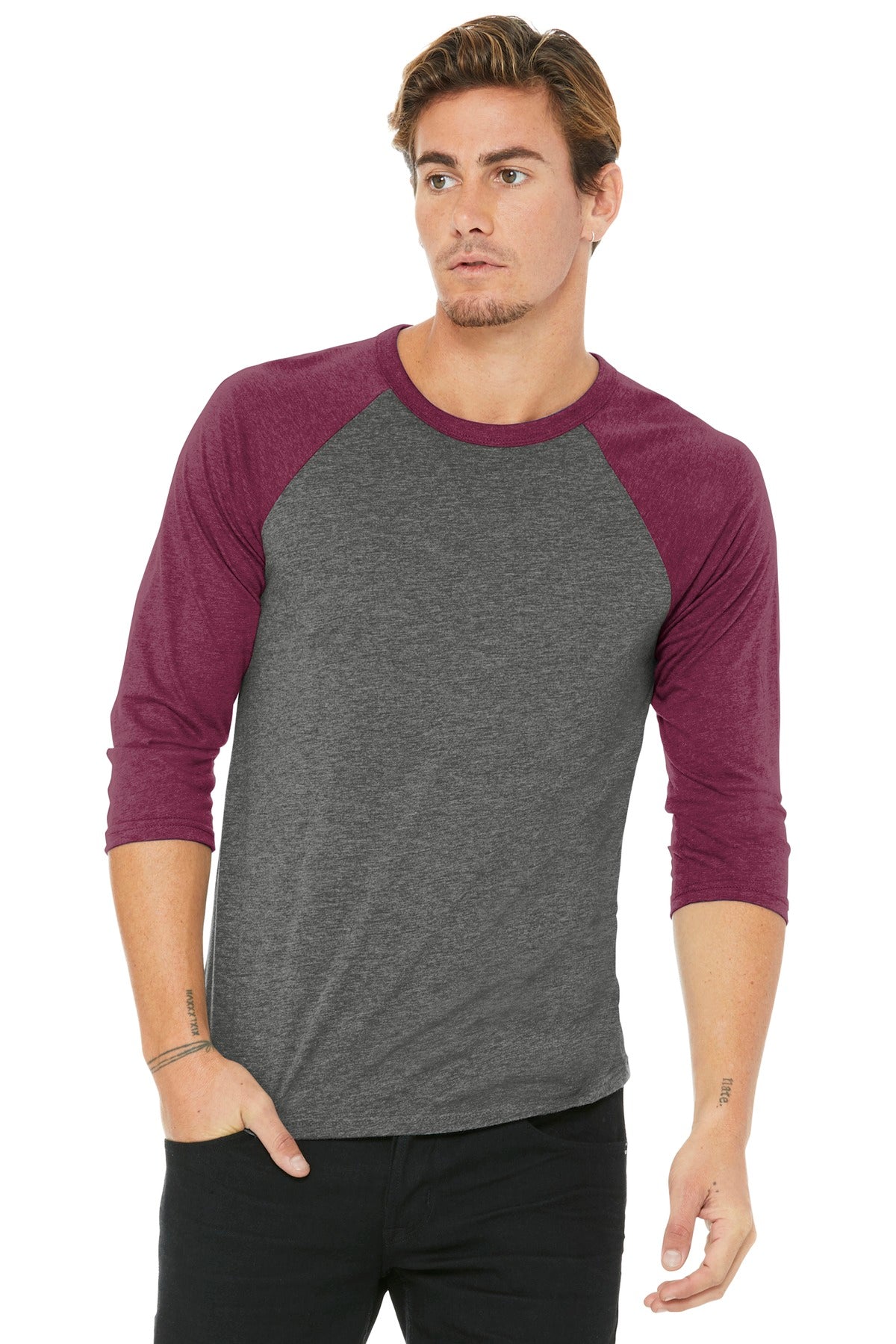 BELLA+CANVAS® Unisex 3/4-Sleeve Baseball Tee (CORE COLORS)