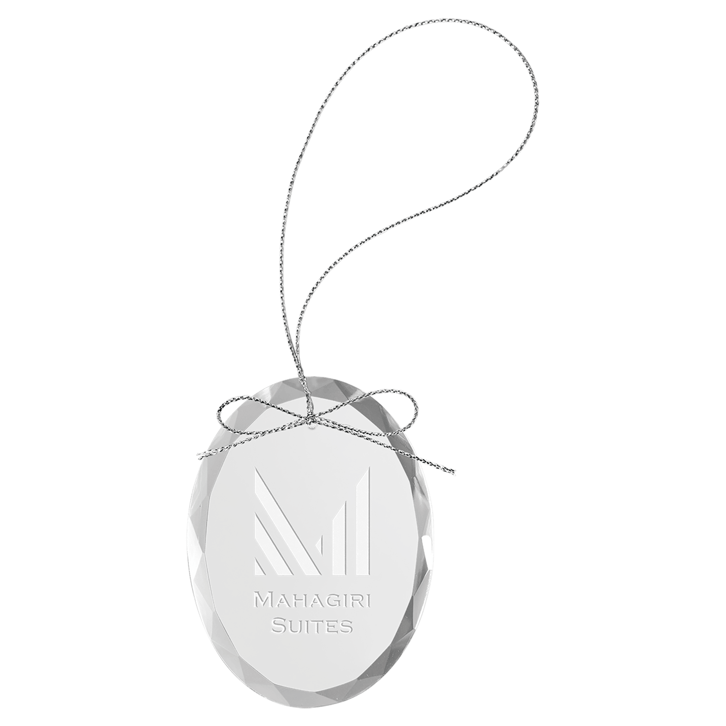 Custom 3 1/4" Clear Oval Glass Ornament with Silver String