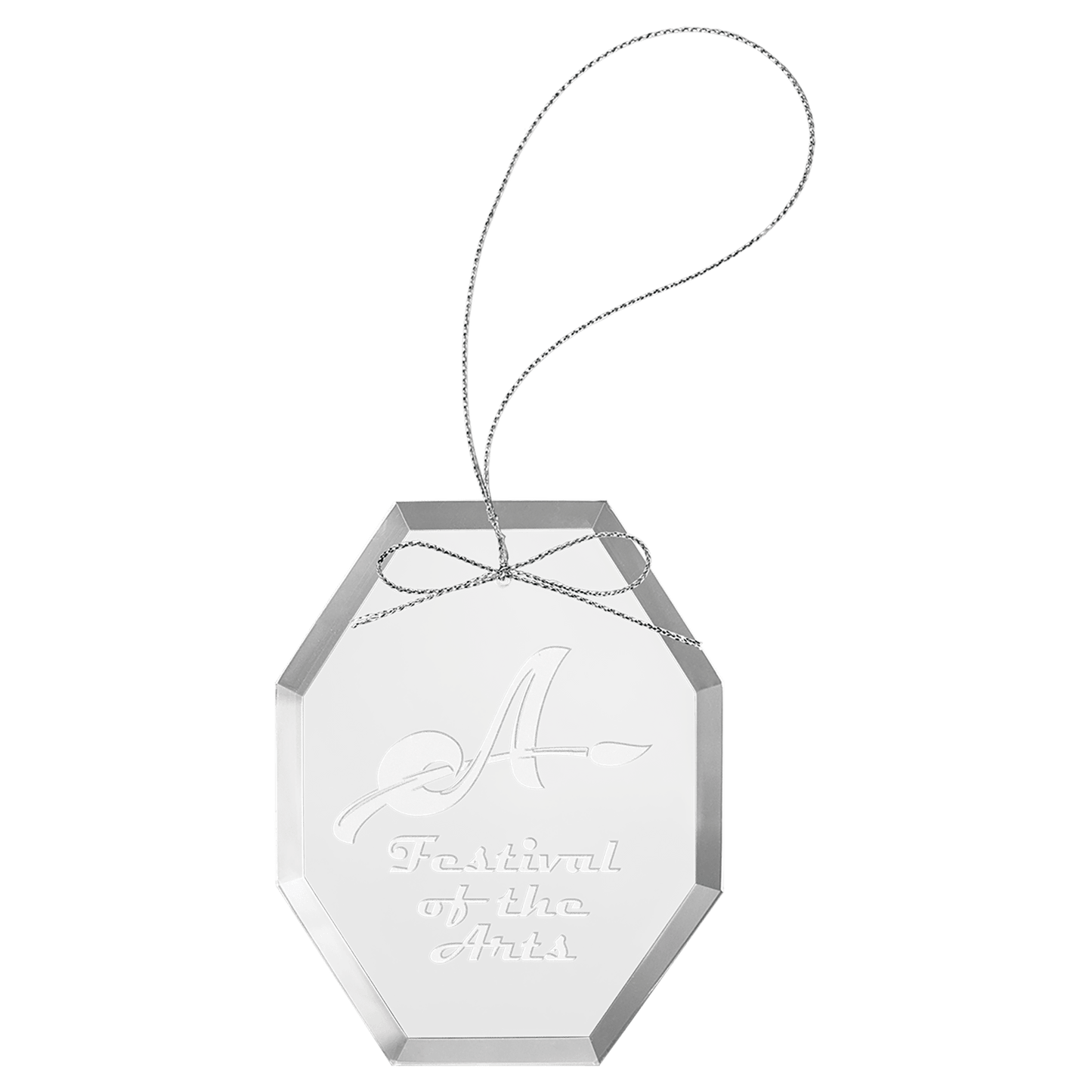 Custom 3 3/4" Clear Octagon Glass Ornament with Silver String