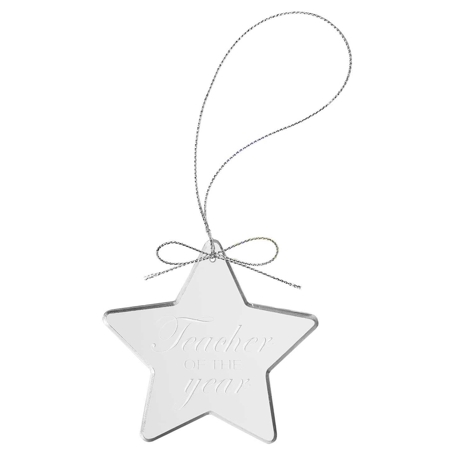 Custom 3 1/4" Clear Star Glass Ornament with Silver String