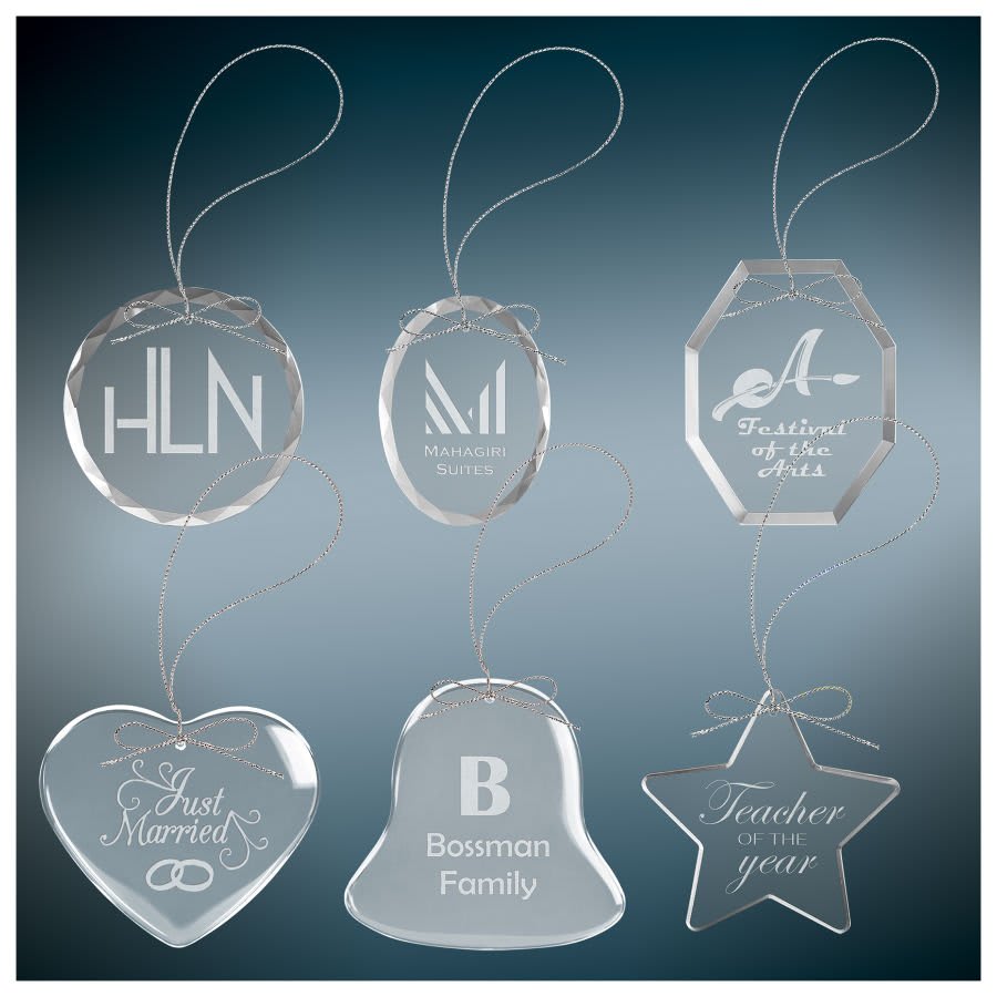 Custom Laser Engraved Clear Round Glass Ornament with Silver String 3 1/4"