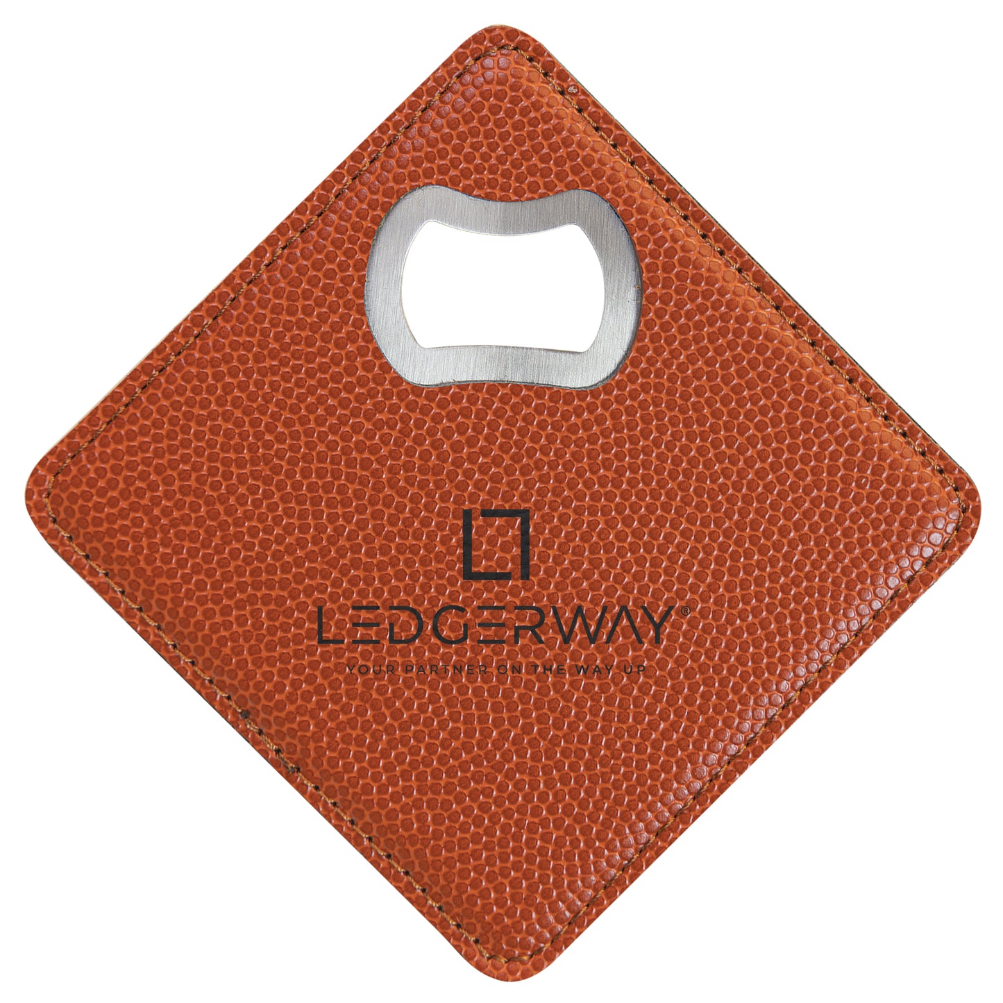 LEDGERWAY Stacked Logo Engraved - Square Vegan Leather Bottle Opener Coaster