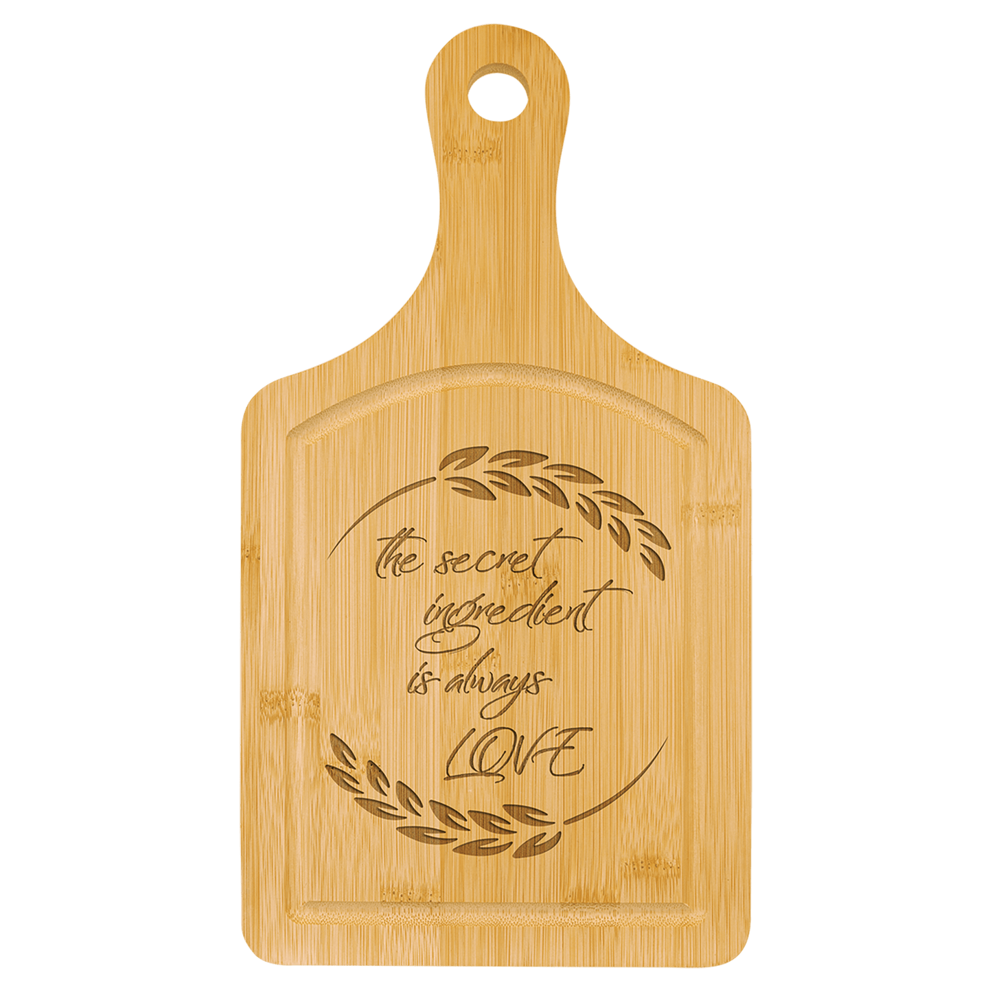 Custom Bamboo Paddle Cutting Boards with Vertical Laser Engraved Logo