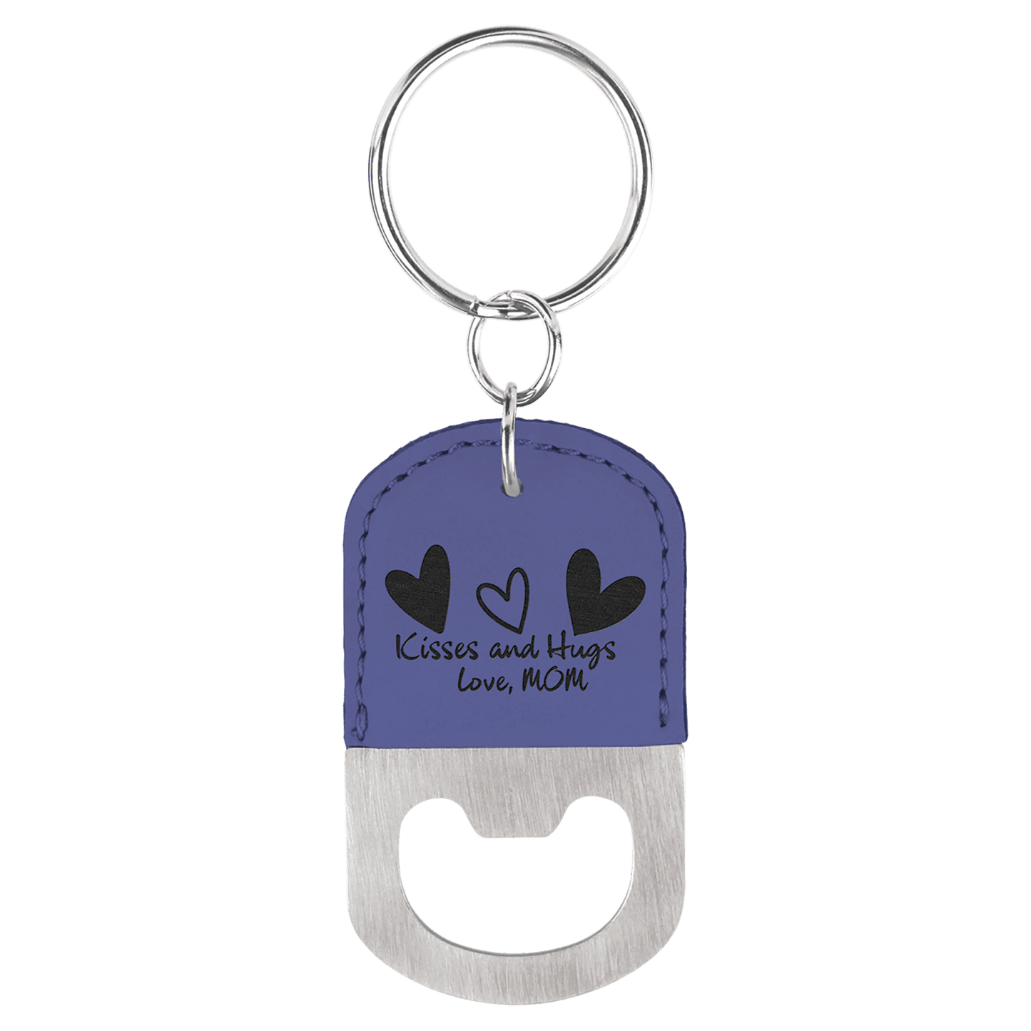 Custom Oval Stainless & Vegan Leather Bottle Opener Keychain
