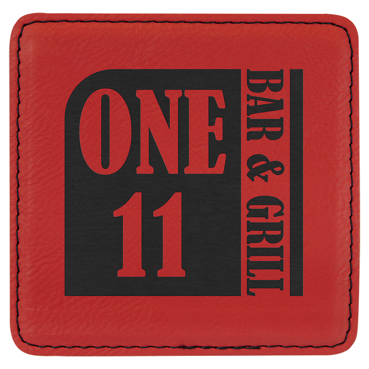 4" x 4" Custom Square Red Laserable Leatherette Coaster