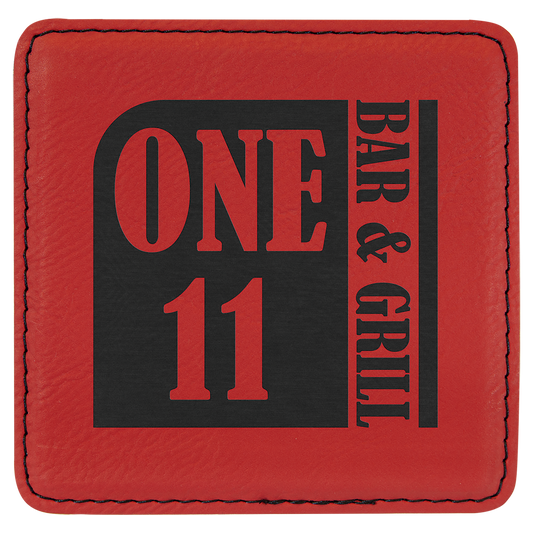 4" x 4" Custom Square Red Laserable Leatherette Coaster