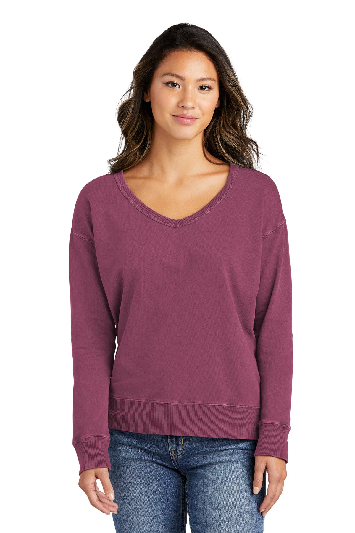 Port & Company® Women's Beach Wash® Garment-Dyed V-Neck Sweatshirt