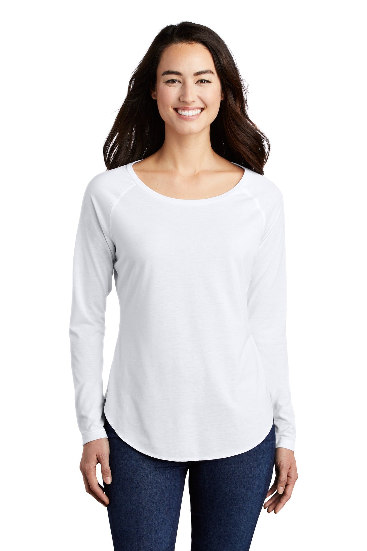 Sport-Tek® Women's PosiCharge® Long Sleeve Tri-Blend Wicking Scoop Neck Raglan Tee