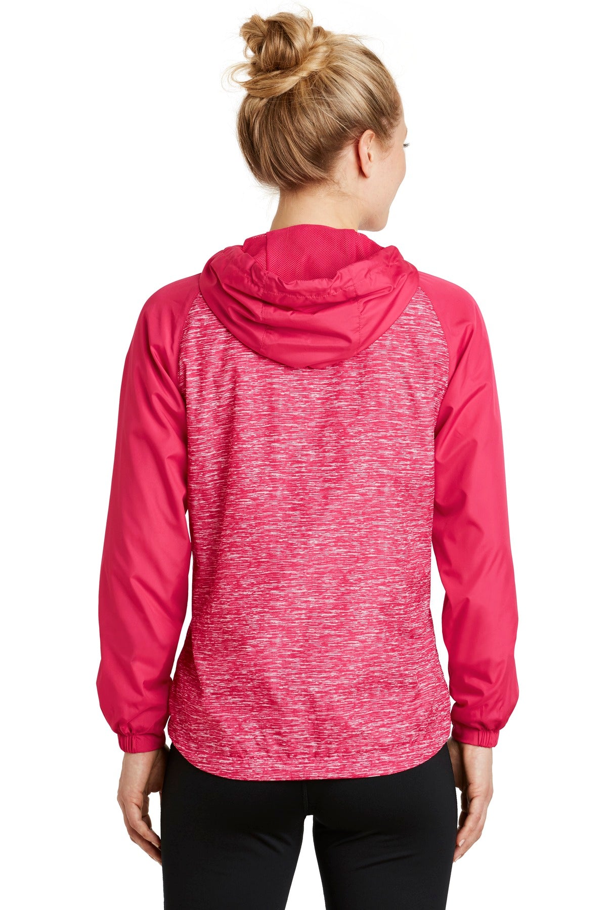 Sport-Tek® Ladies Heather Colorblock Raglan Hooded Wind Jacket