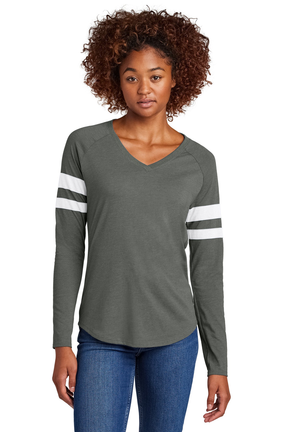 Sport-Tek® Women's Halftime Stripe Long Sleeve V-Neck Tee