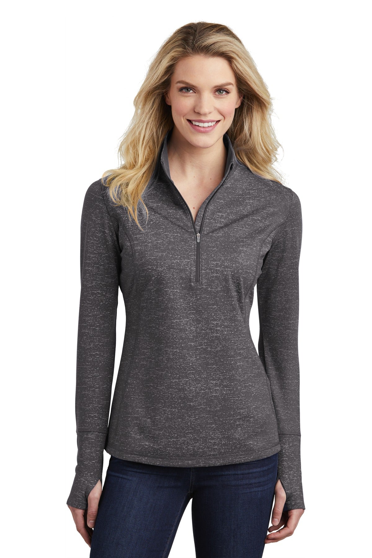 Sport-Tek® Women's Sport-Wick® Stretch Reflective Heather 1/2-Zip Pullover