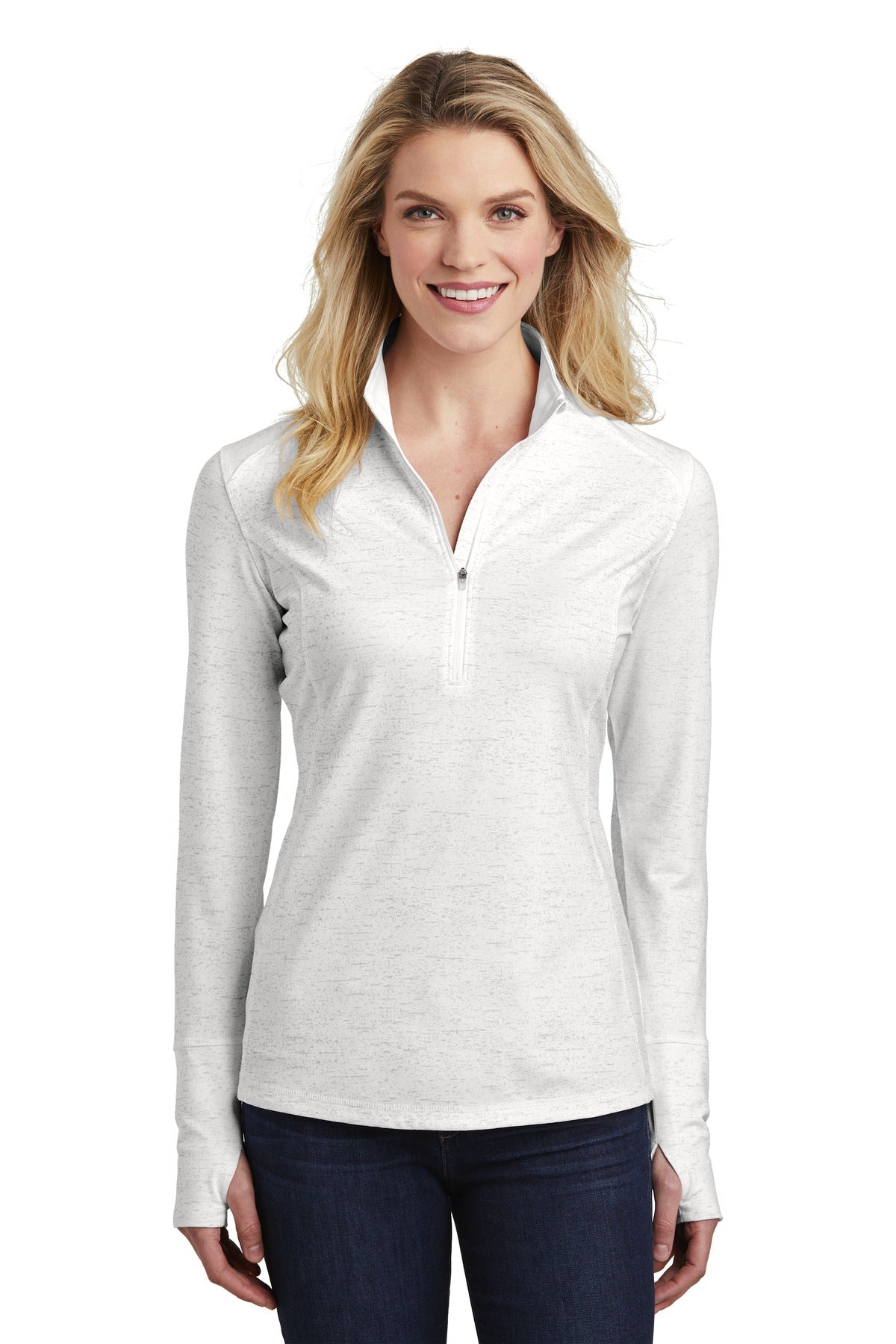 Sport-Tek® Women's Sport-Wick® Stretch Reflective Heather 1/2-Zip Pullover