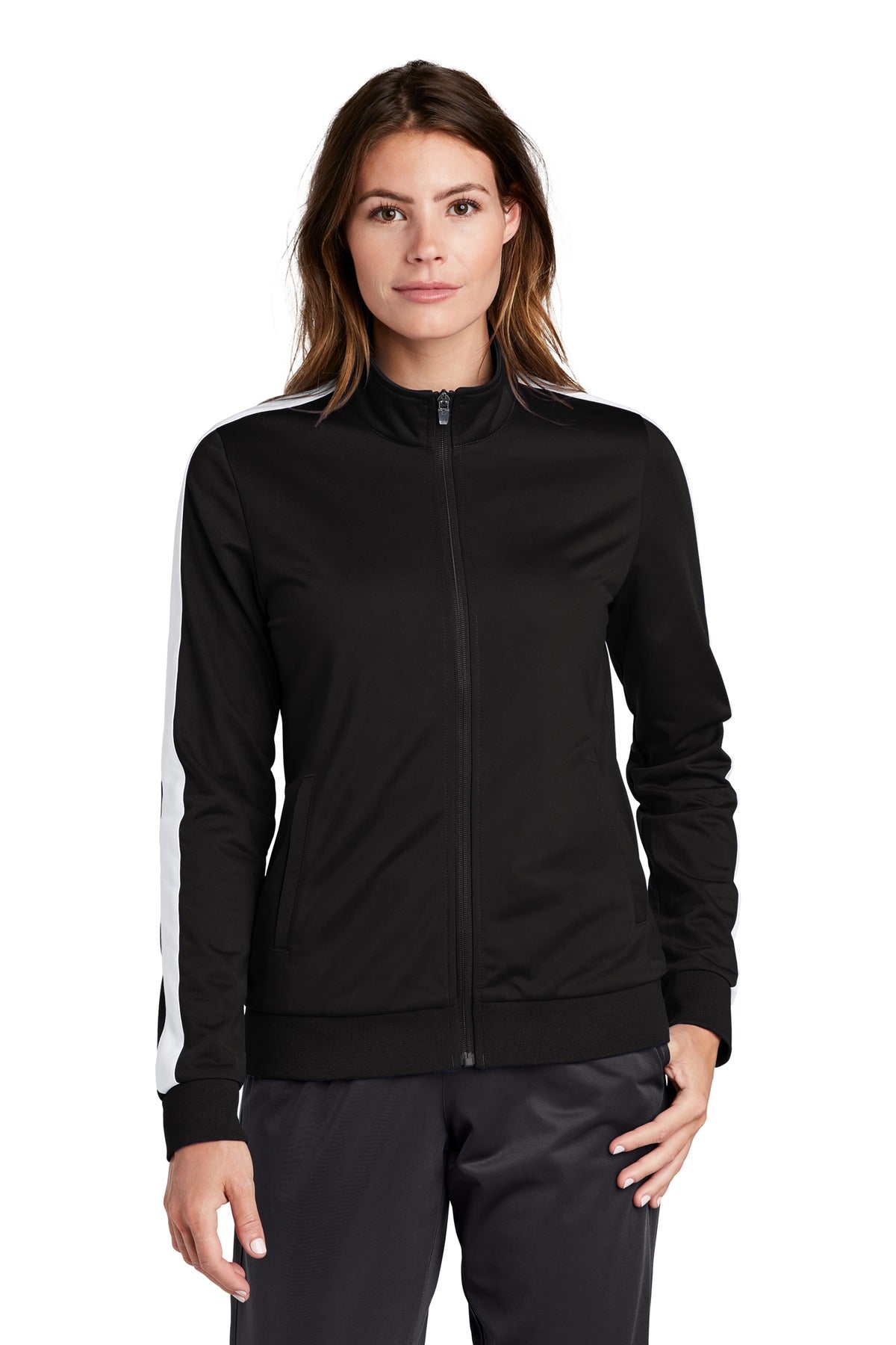 Sport-Tek® Ladies Tricot Sleeve Stripe Track Jacket