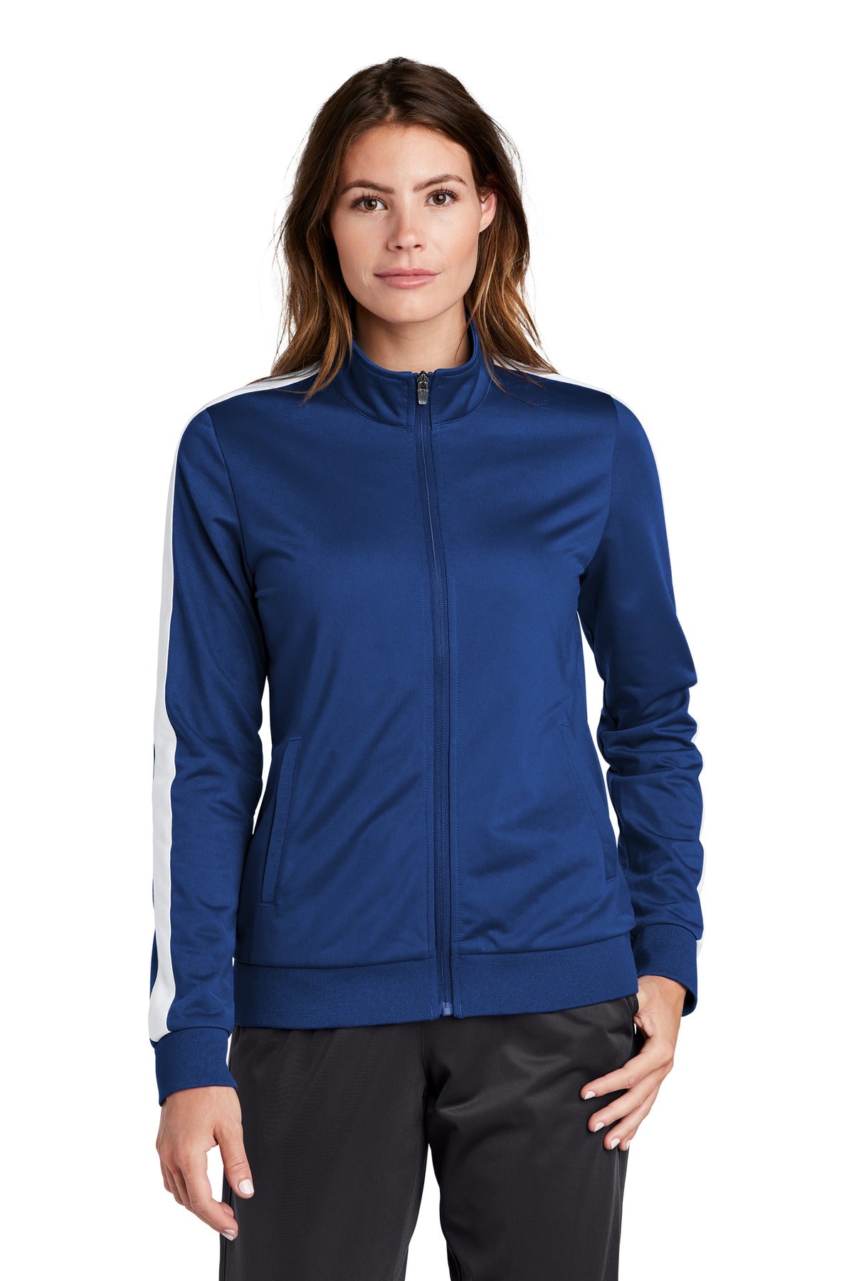 Sport-Tek® Ladies Tricot Sleeve Stripe Track Jacket