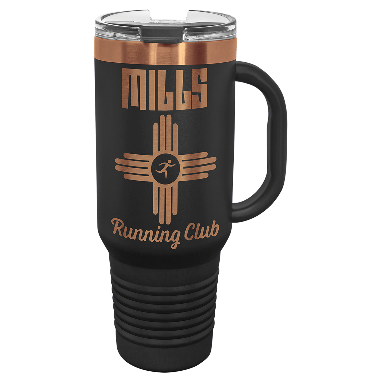 Custom Polar Camel® 40 oz. Rose Gold Black ION-Plated Travel Mug with Handle & Straw