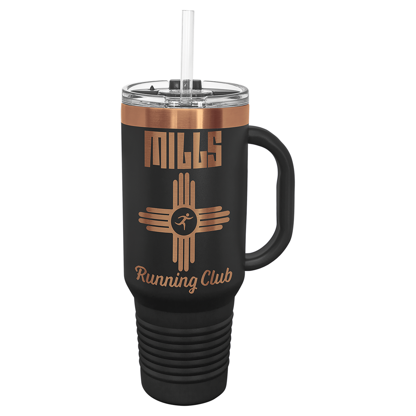 Custom Polar Camel® 40 oz. Rose Gold Black ION-Plated Travel Mug with Handle & Straw