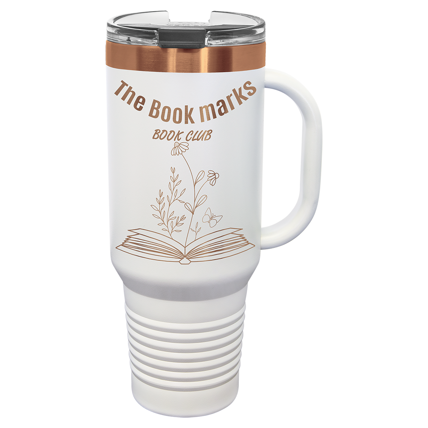Custom Polar Camel® 40 oz. Rose Gold Black ION-Plated Travel Mug with Handle & Straw