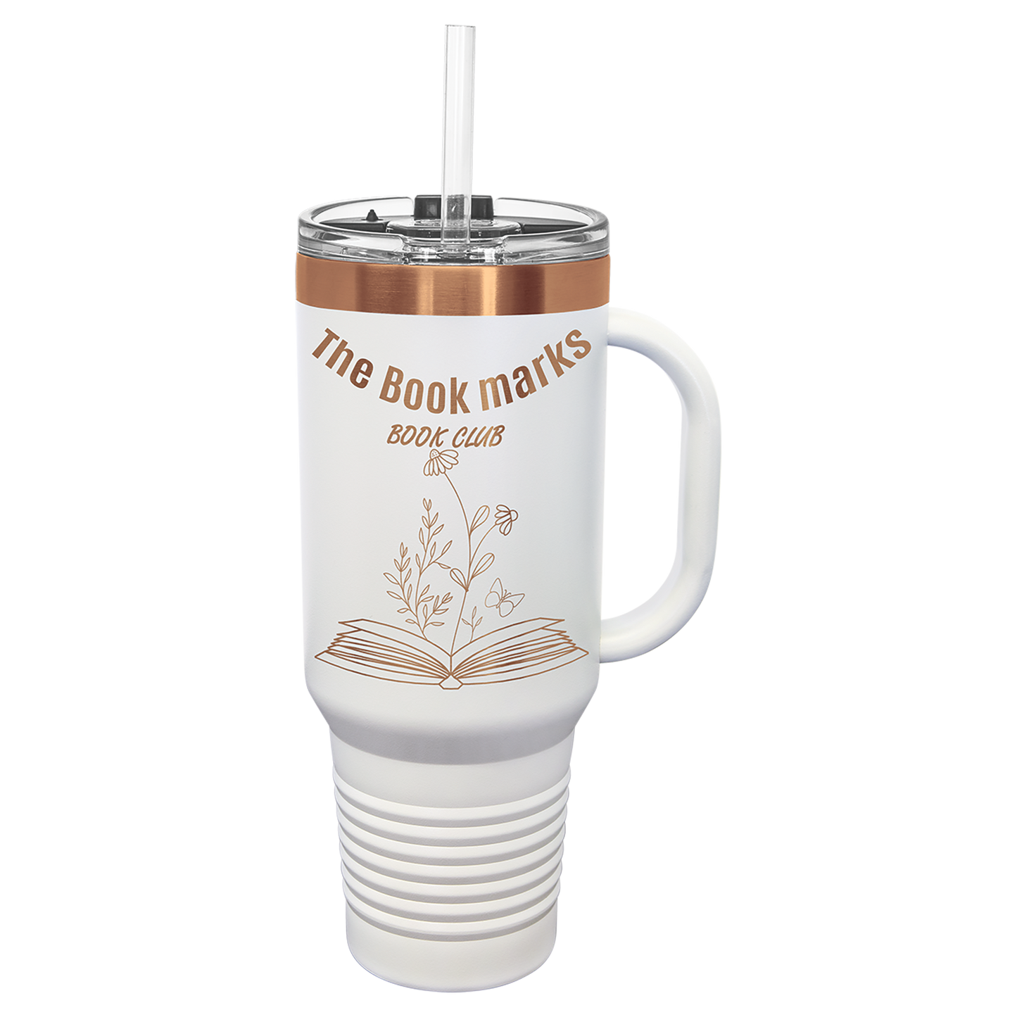 Custom Polar Camel® 40 oz. Rose Gold Black ION-Plated Travel Mug with Handle & Straw