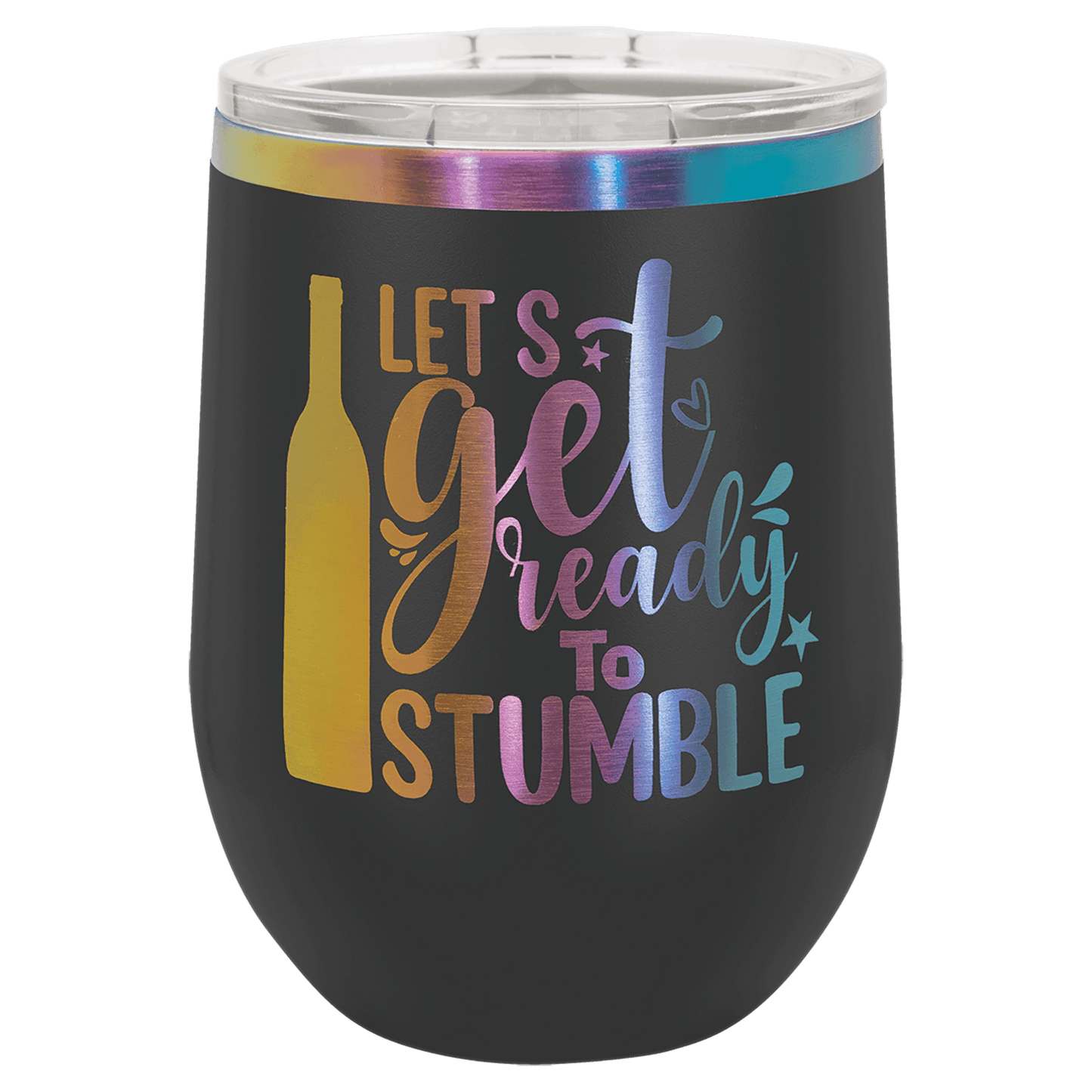 Custom Polar Camel® 12oz Prismatic Effect ION-Plated Stemless Wine Tumbler with Lid