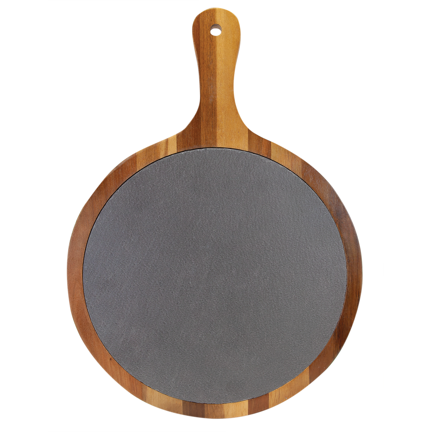 Round Acacia Wood/Slate Serving Board with Handle