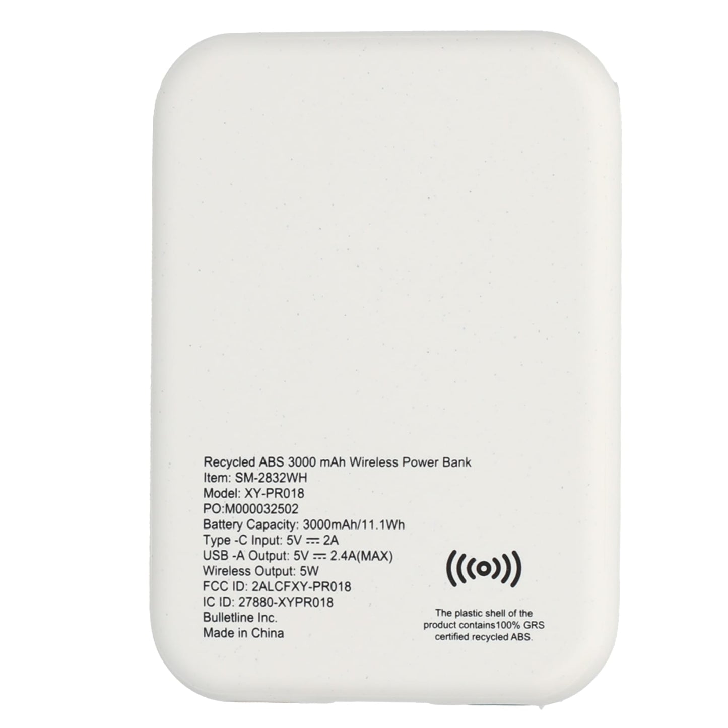 Recycled ABS 3000 mAh Wireless Power Bank with Full Color Print