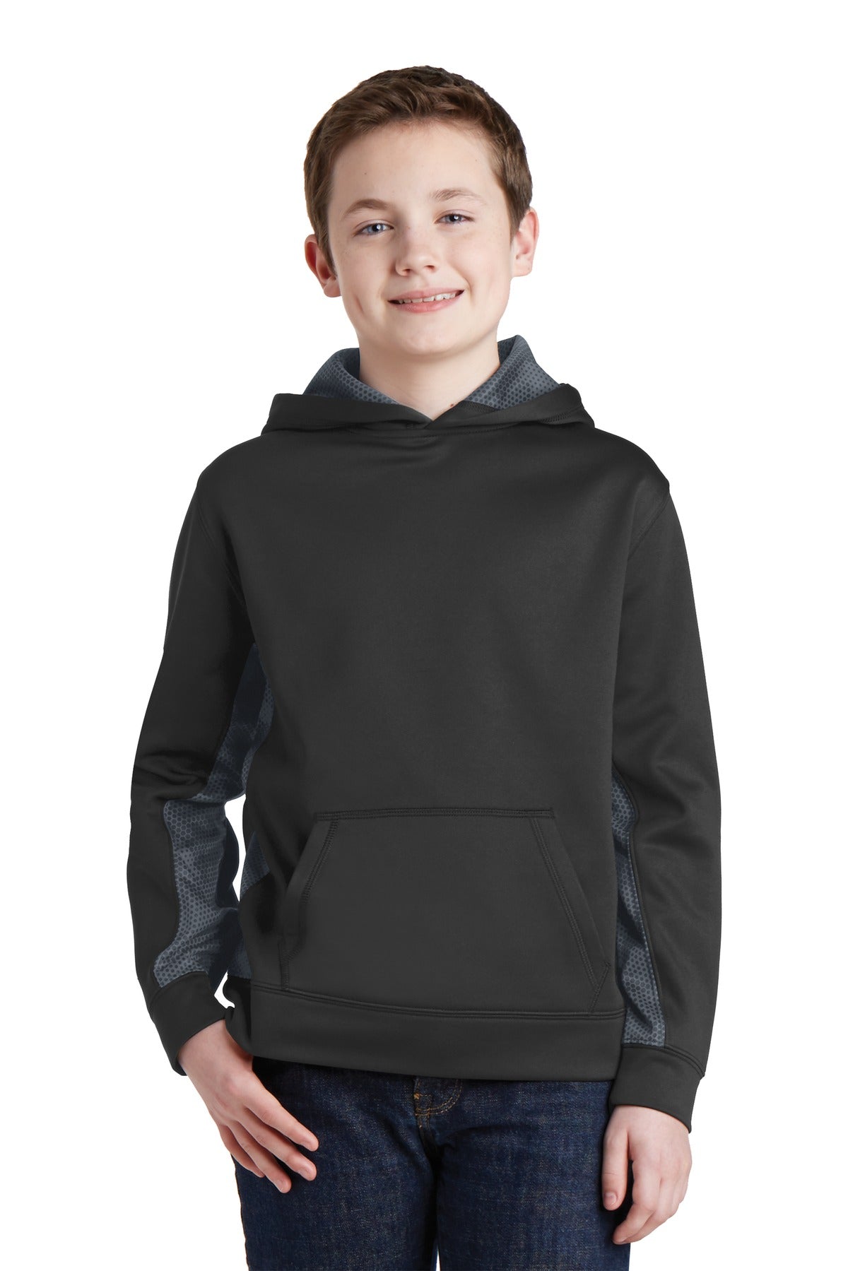 Sport-Tek® Youth Sport-Wick® CamoHex Fleece Colorblock Hooded Pullover