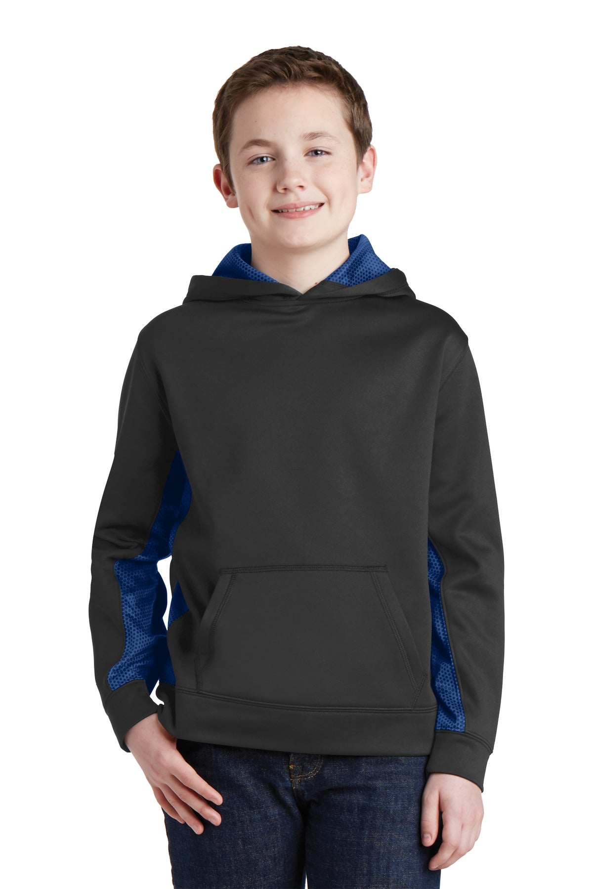 Sport-Tek® Youth Sport-Wick® CamoHex Fleece Colorblock Hooded Pullover