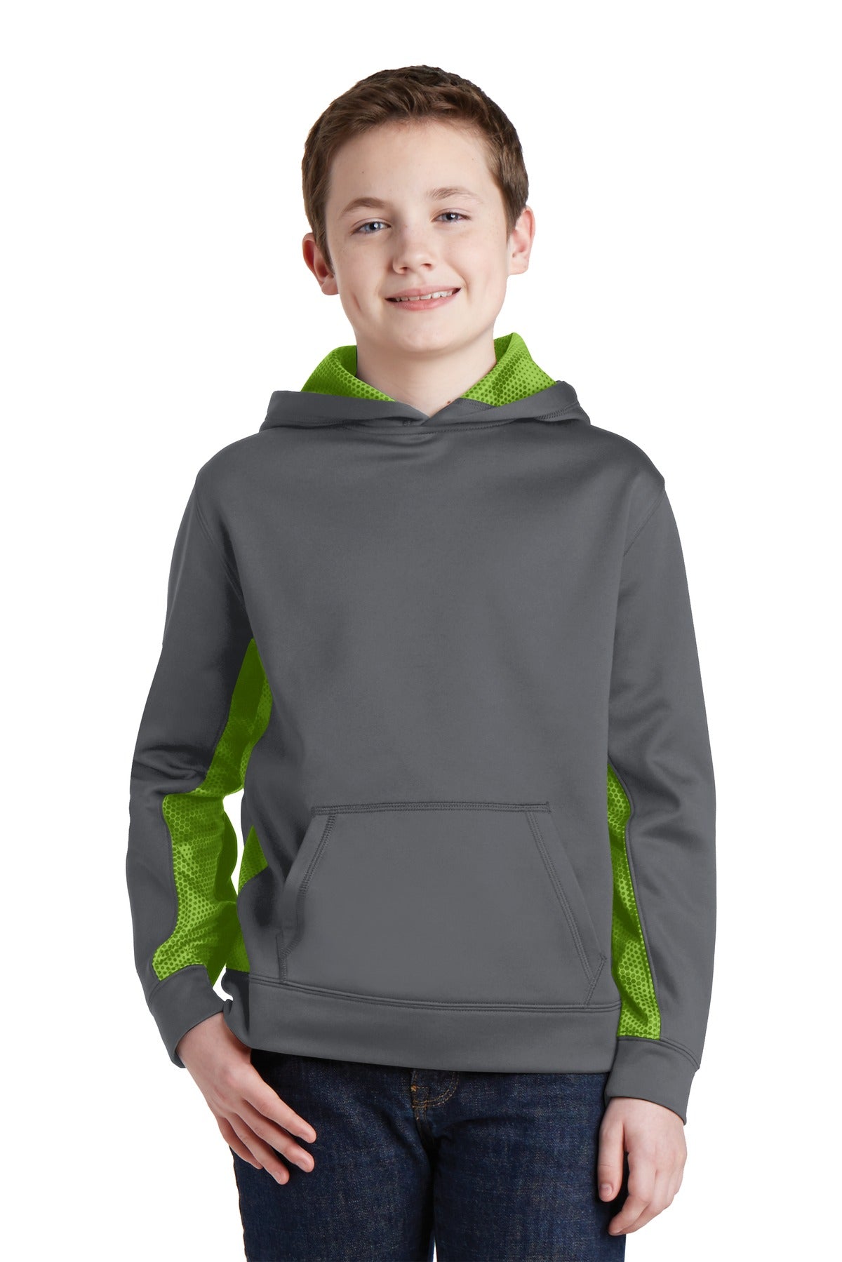Sport-Tek® Youth Sport-Wick® CamoHex Fleece Colorblock Hooded Pullover