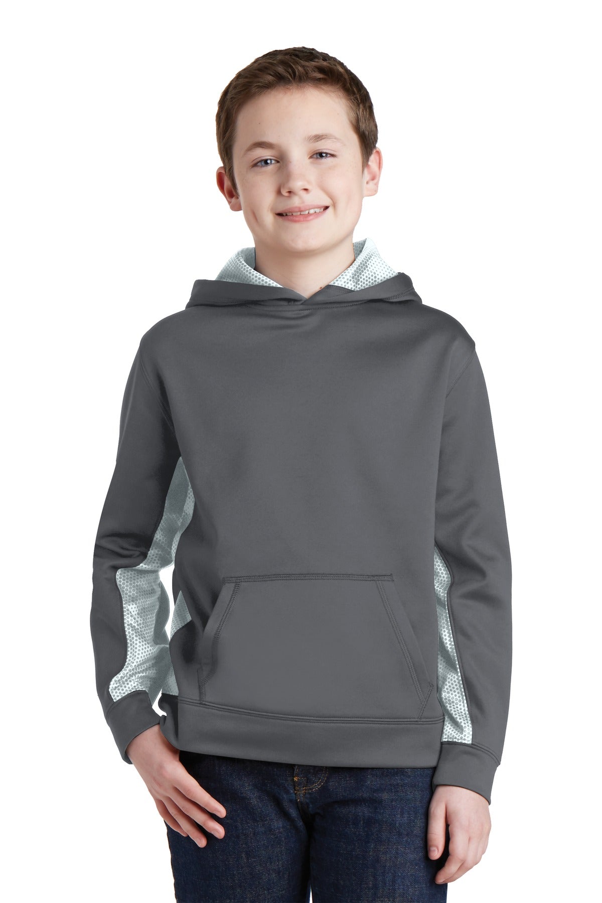 Sport-Tek® Youth Sport-Wick® CamoHex Fleece Colorblock Hooded Pullover