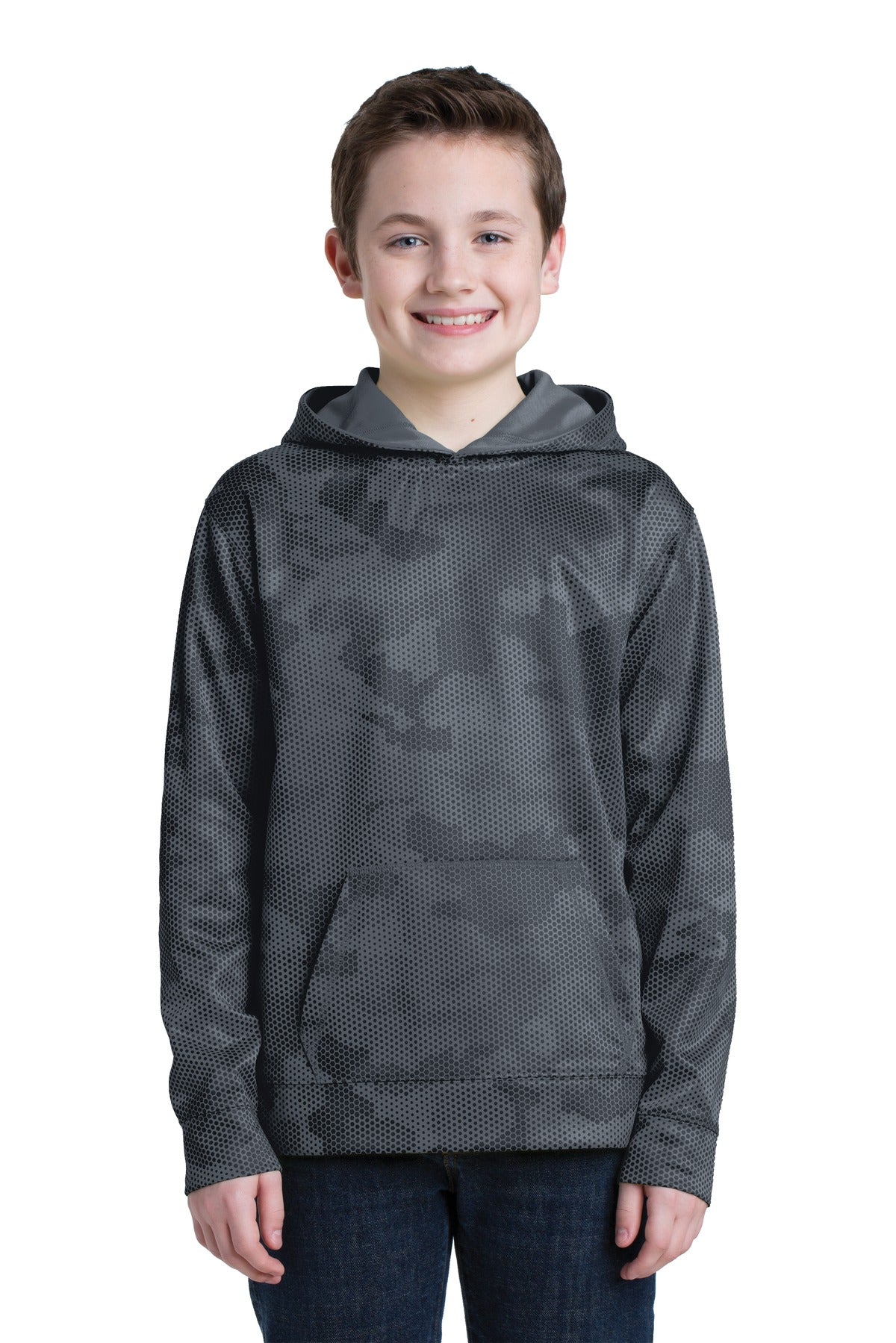 Sport-Tek® Youth Sport-Wick® CamoHex Fleece Hooded Pullover