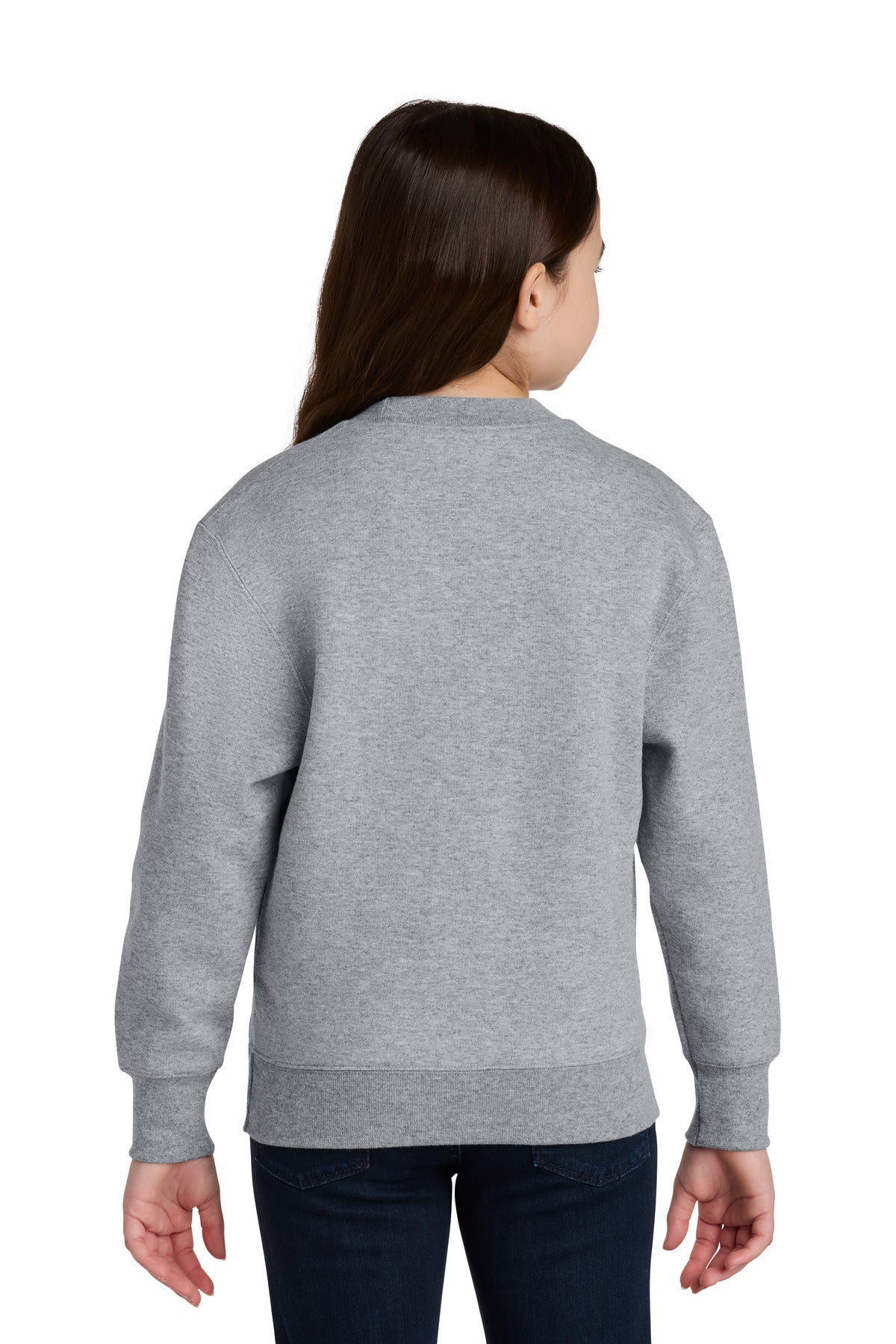 AthlHthr Port & Co Youth Core Fleece Crewneck Pocket Sweatshirt PC78YPKT