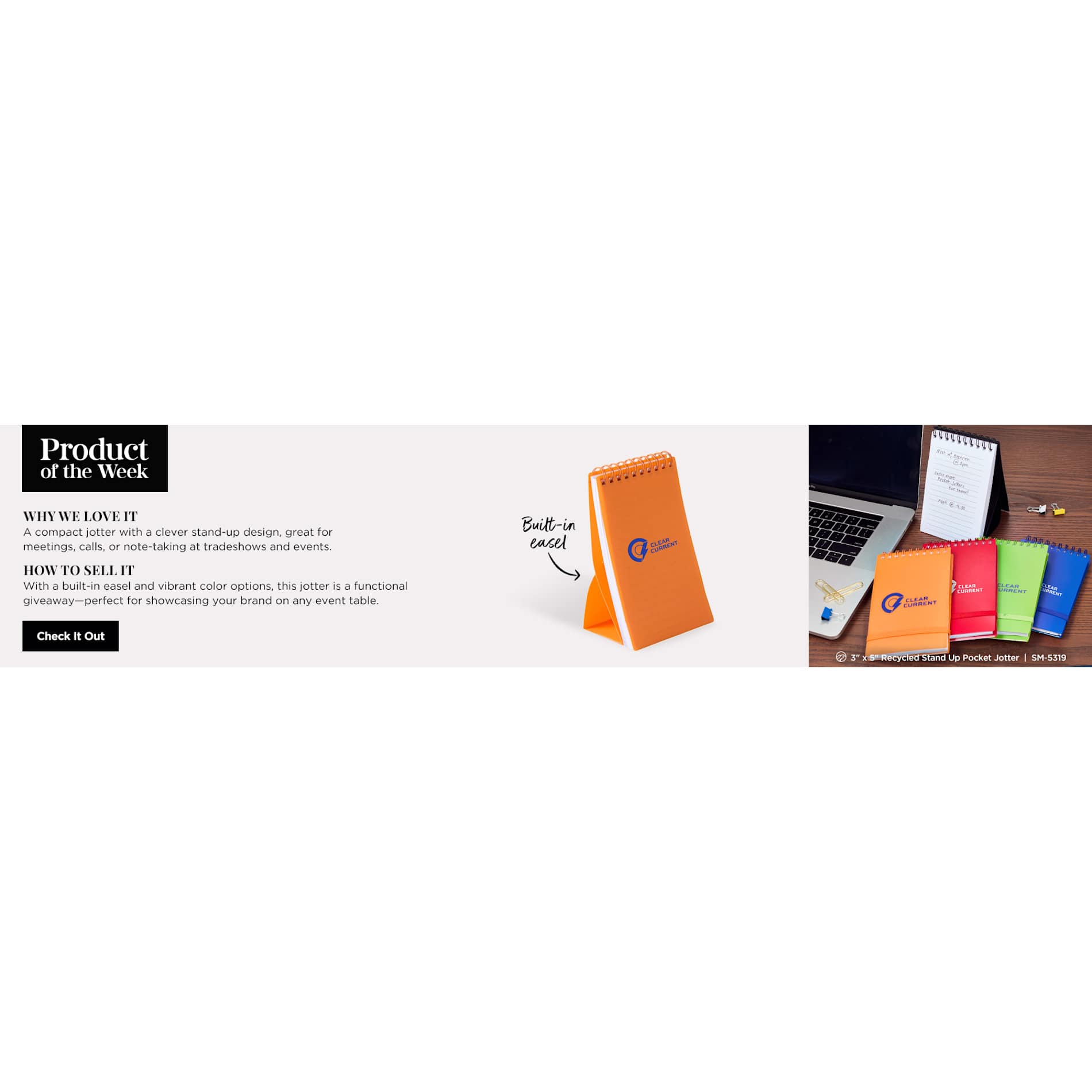 Black 3" x 5" Recycled Stand Up Pocket Jotter