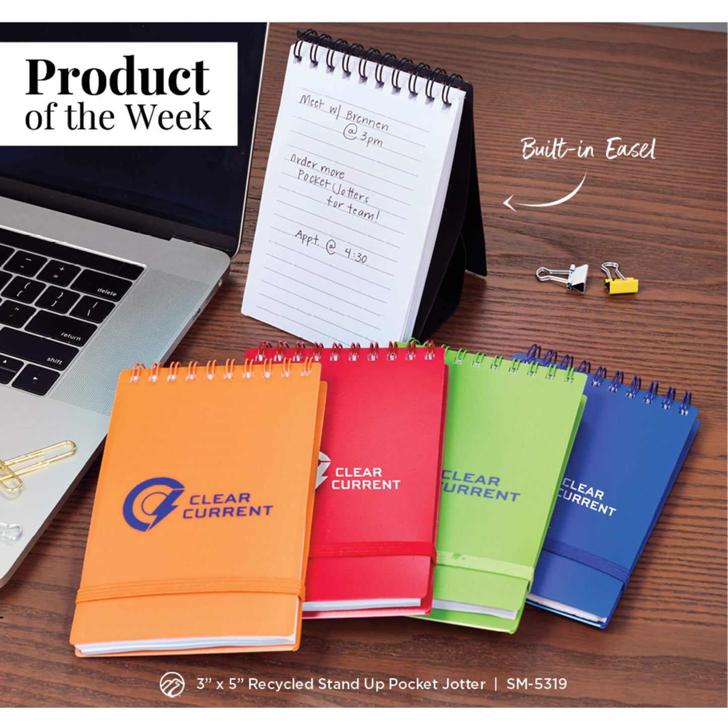 Black 3" x 5" Recycled Stand Up Pocket Jotter