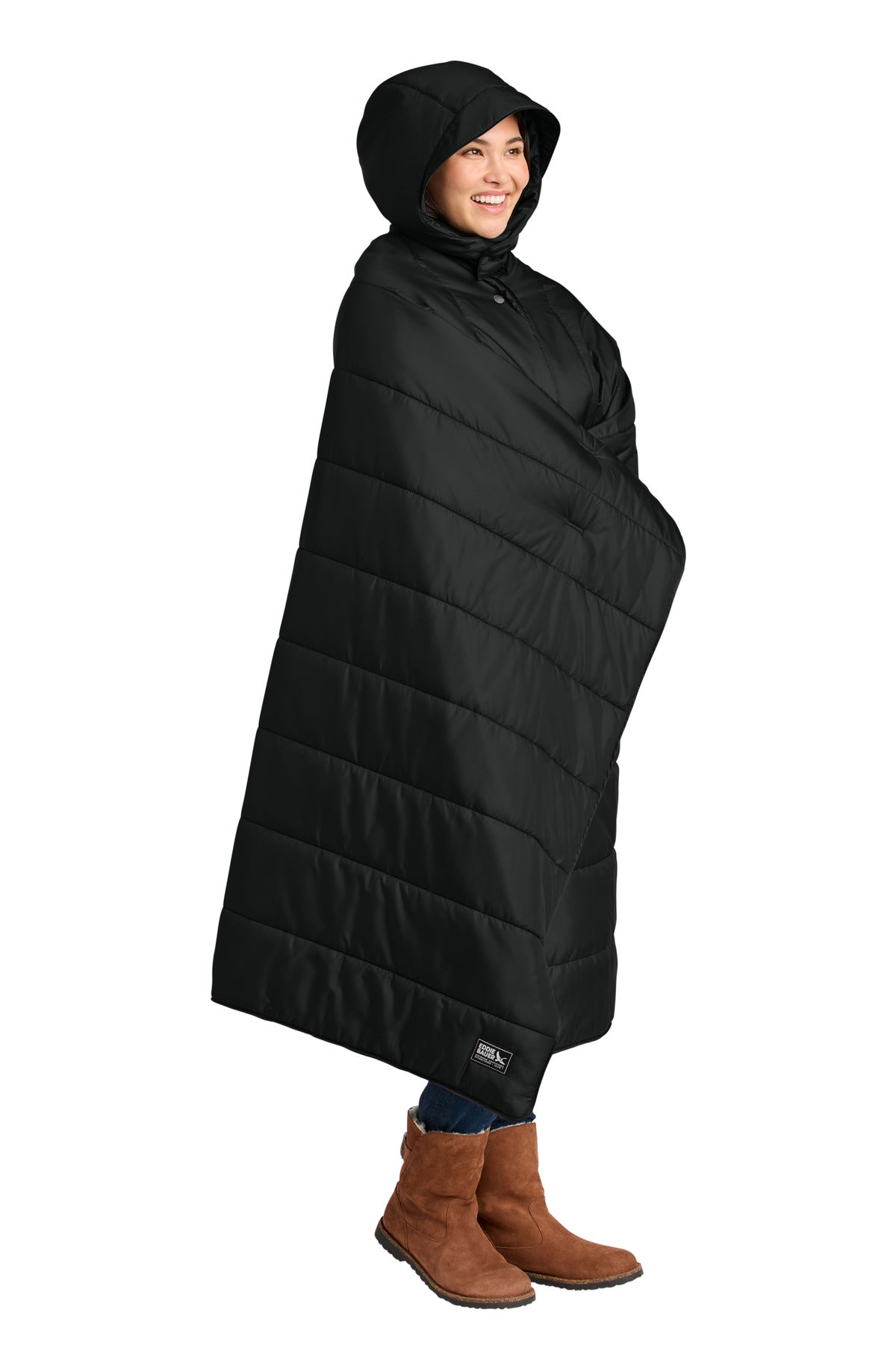 Black Eddie Bauer Puffy Camp Poncho EB755