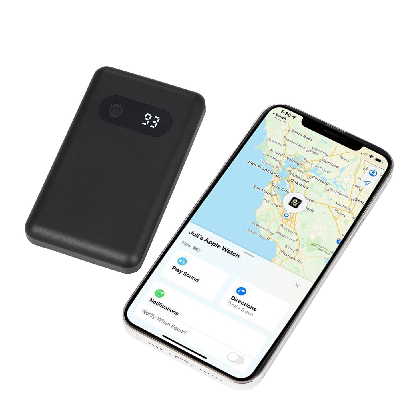 Black Find My 5000 mAh 18W PD Power Bank/Digital Display plain