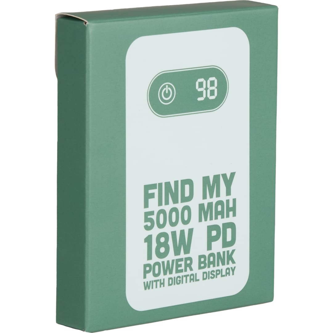 Black Find My 5000 mAh 18W PD Power Bank/Digital Display