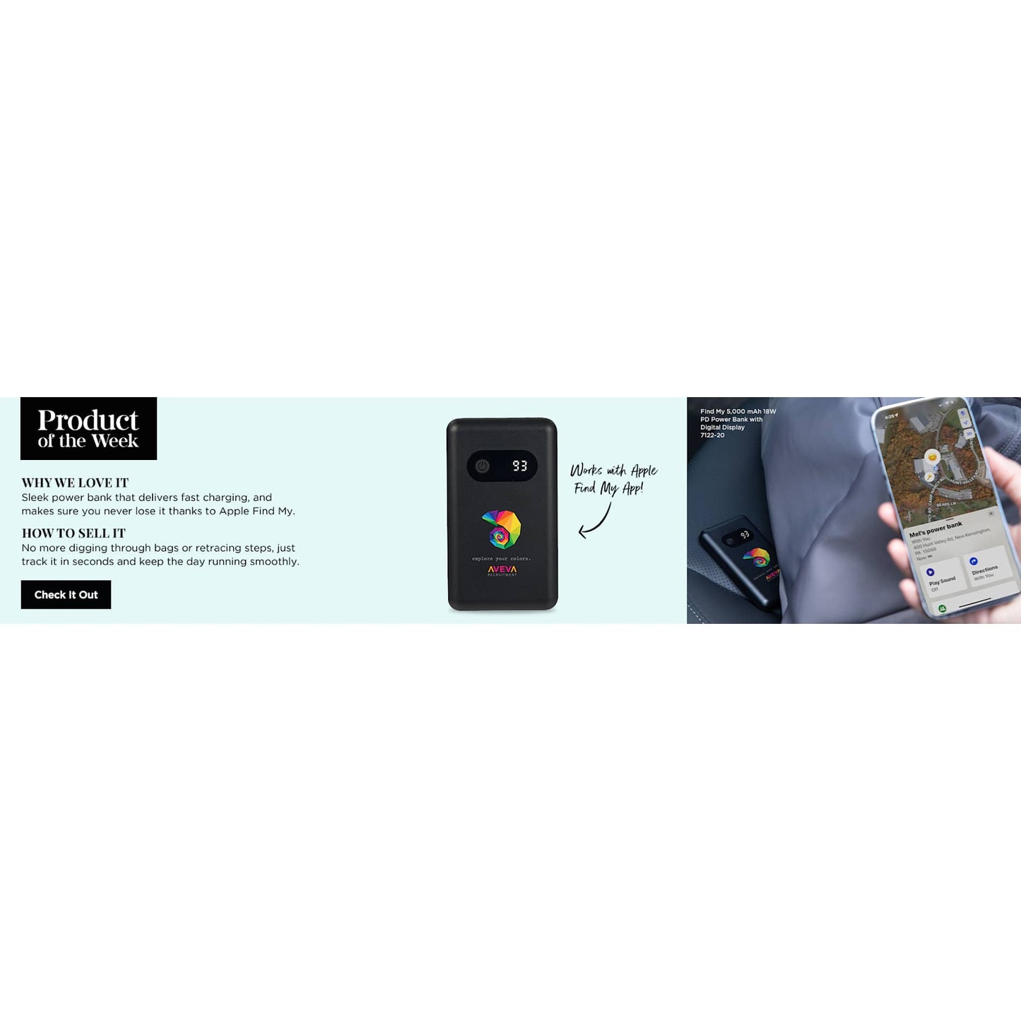 Black Find My 5000 mAh 18W PD Power Bank/Digital Display