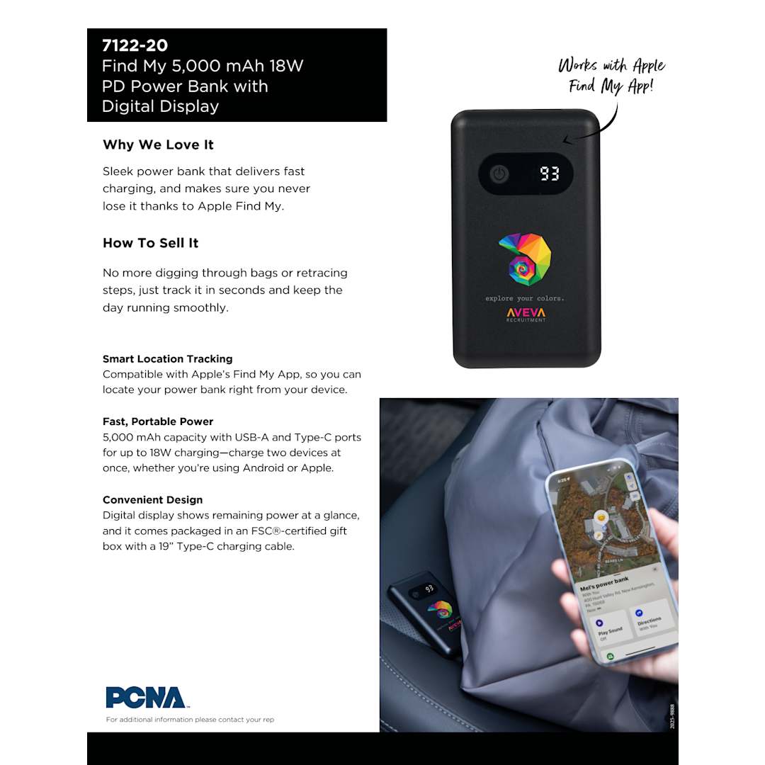Black Find My 5000 mAh 18W PD Power Bank/Digital Display