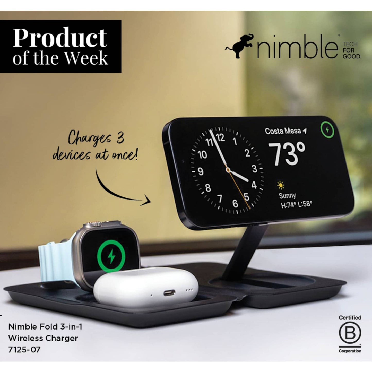 Black Nimble Fold 3-in-1 Wireless Charger