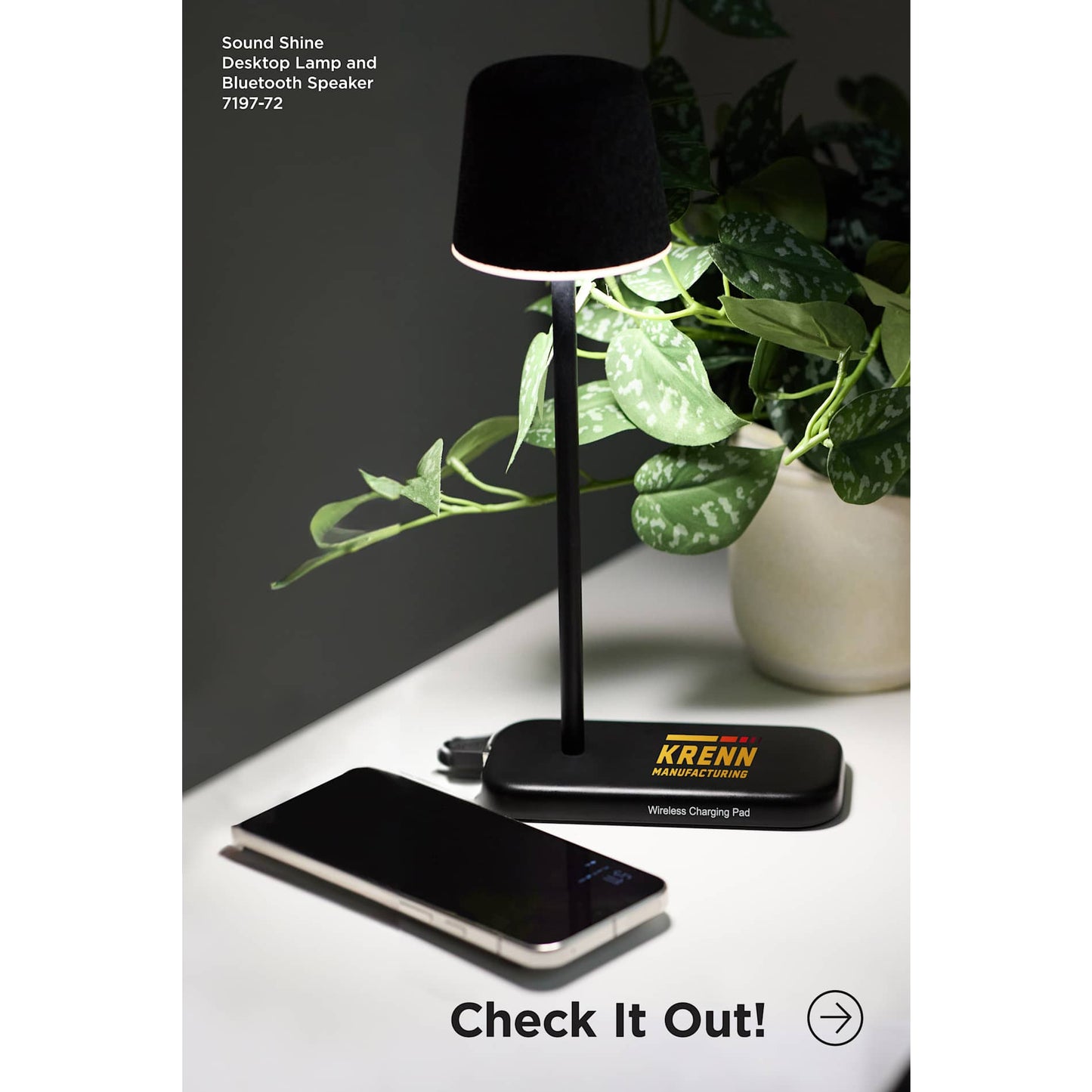 Black Sound Shine Desktop Lamp and Bluetooth Speaker