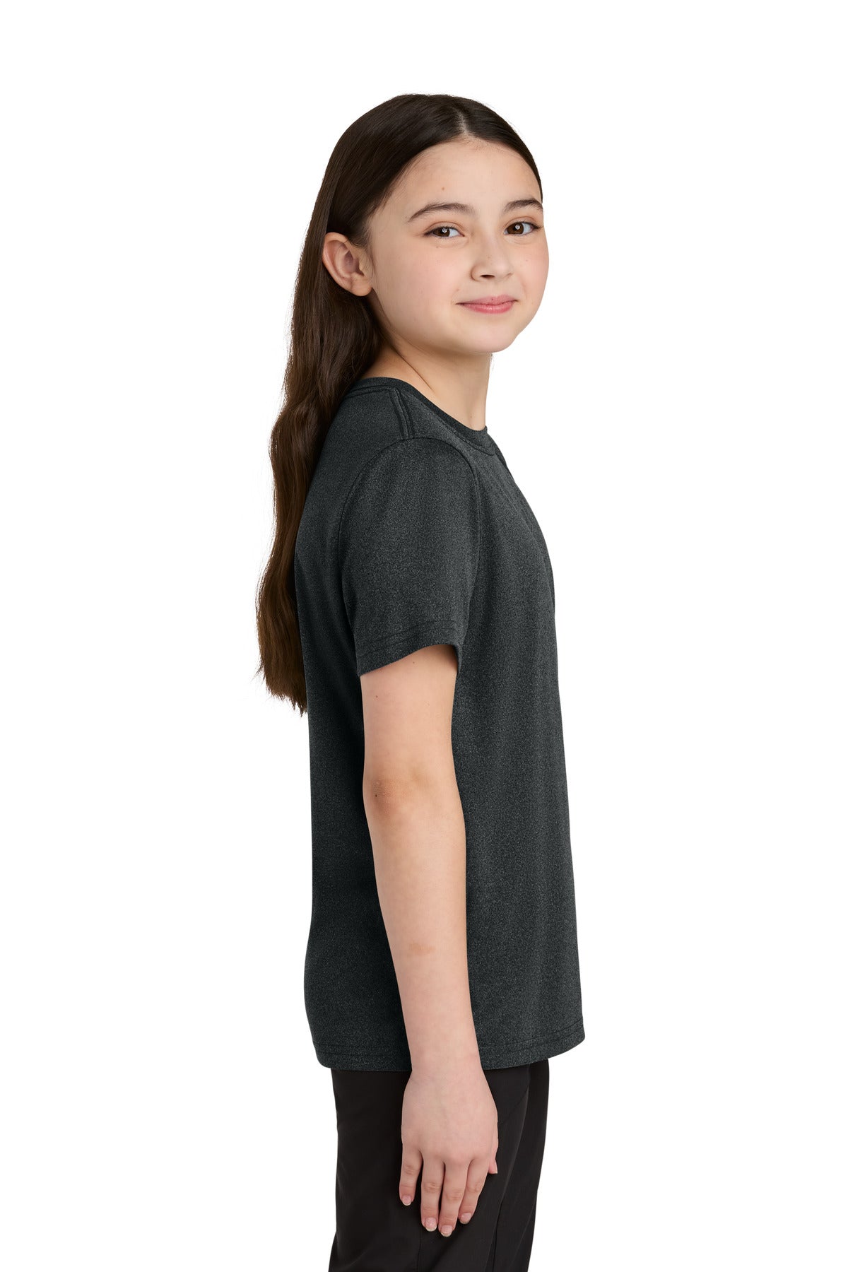 BlkHthr Port & Co Youth Heather Performance Tee PC390Y