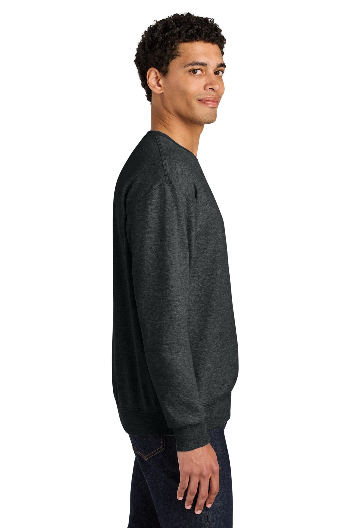 BlkInkHtr Jerzees Ultimate Unisex CVC Ring Spun Crewneck Sweatshirt IC48M