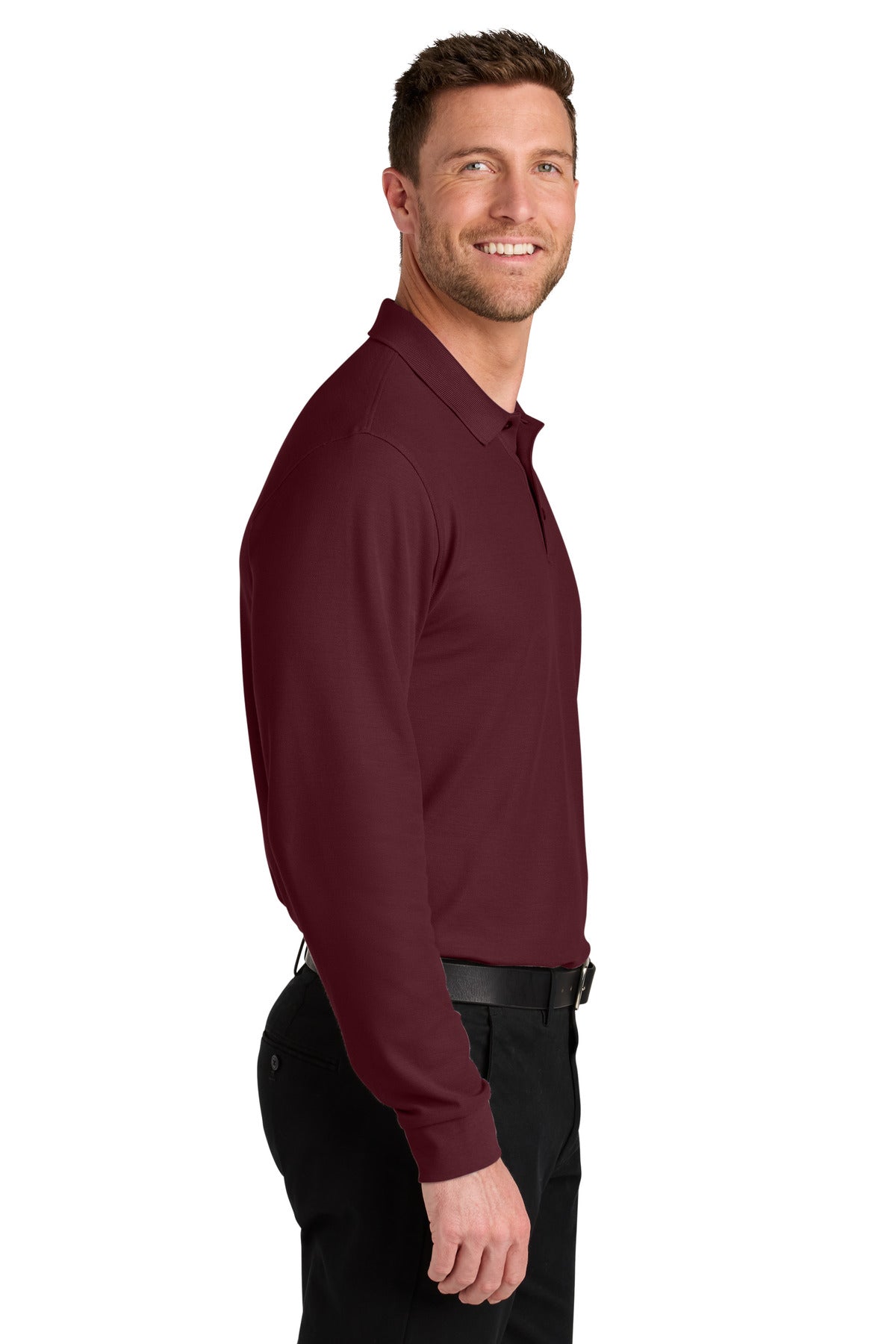 Burgundy Port Authority Wearever Signature Pique Long Sleeve Polo K200LS