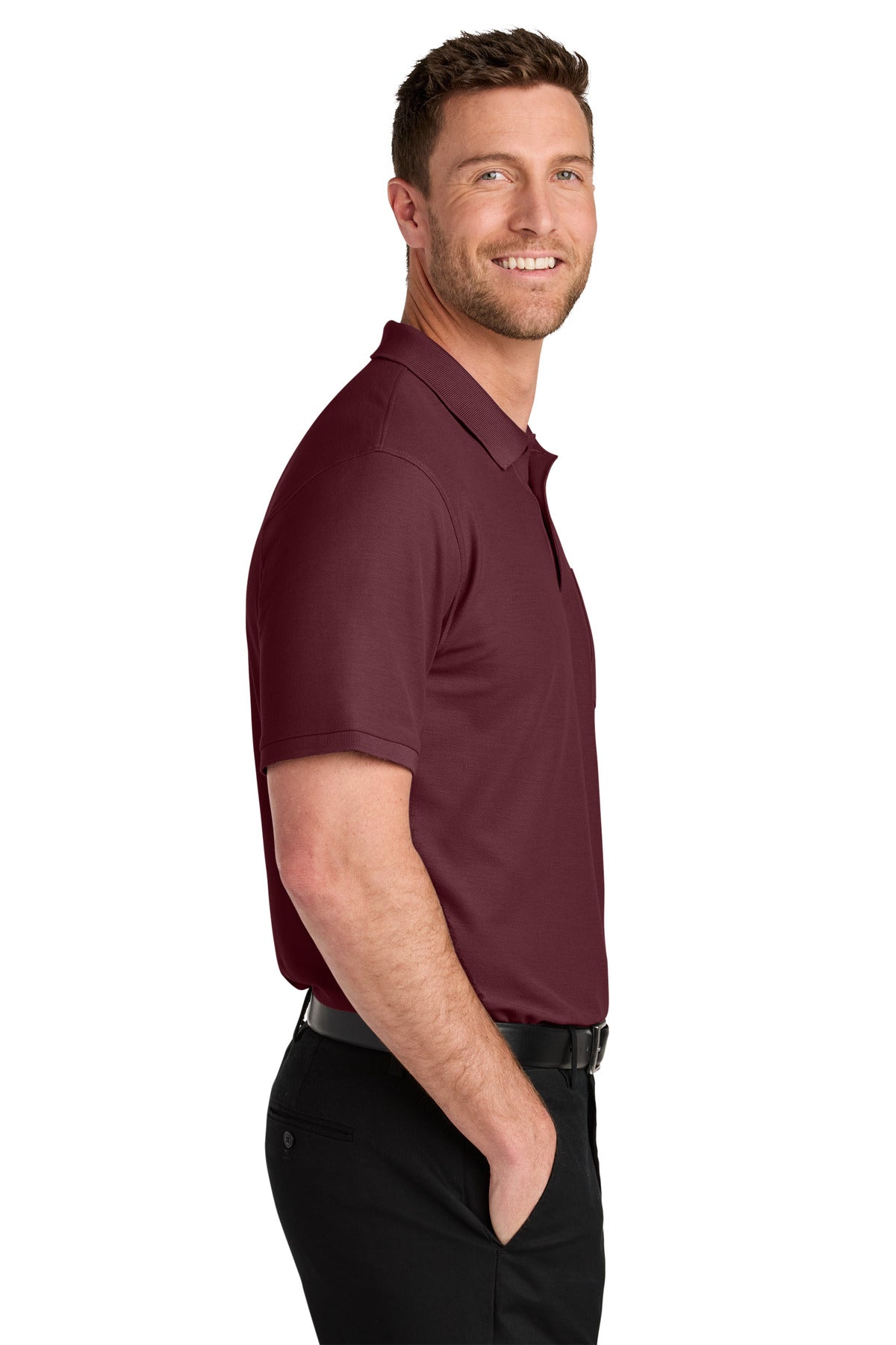 Burgundy Port Authority Wearever Signature Pique Pocket Polo K200P