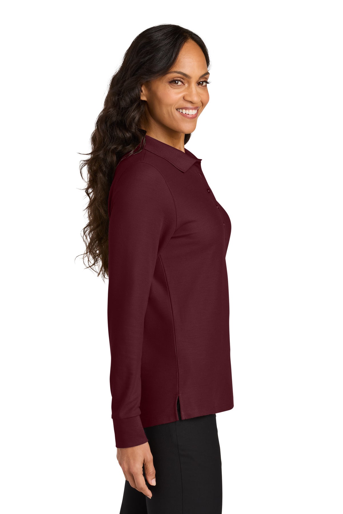 Burgundy Port Authority Women's Wearever Signature Pique Long Sleeve Polo LK200LS