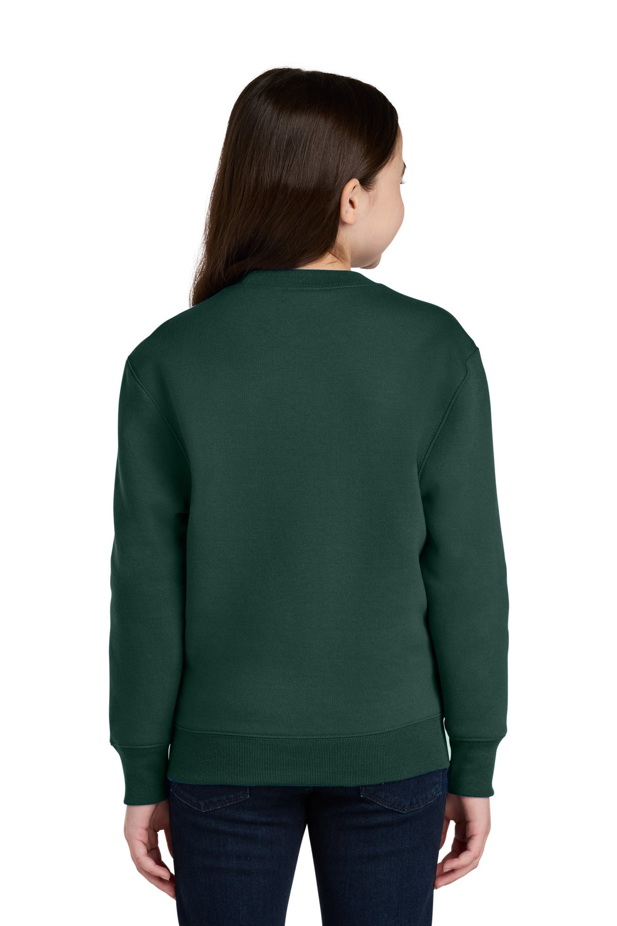 DarkGreen Port & Co Youth Core Fleece Crewneck Pocket Sweatshirt PC78YPKT