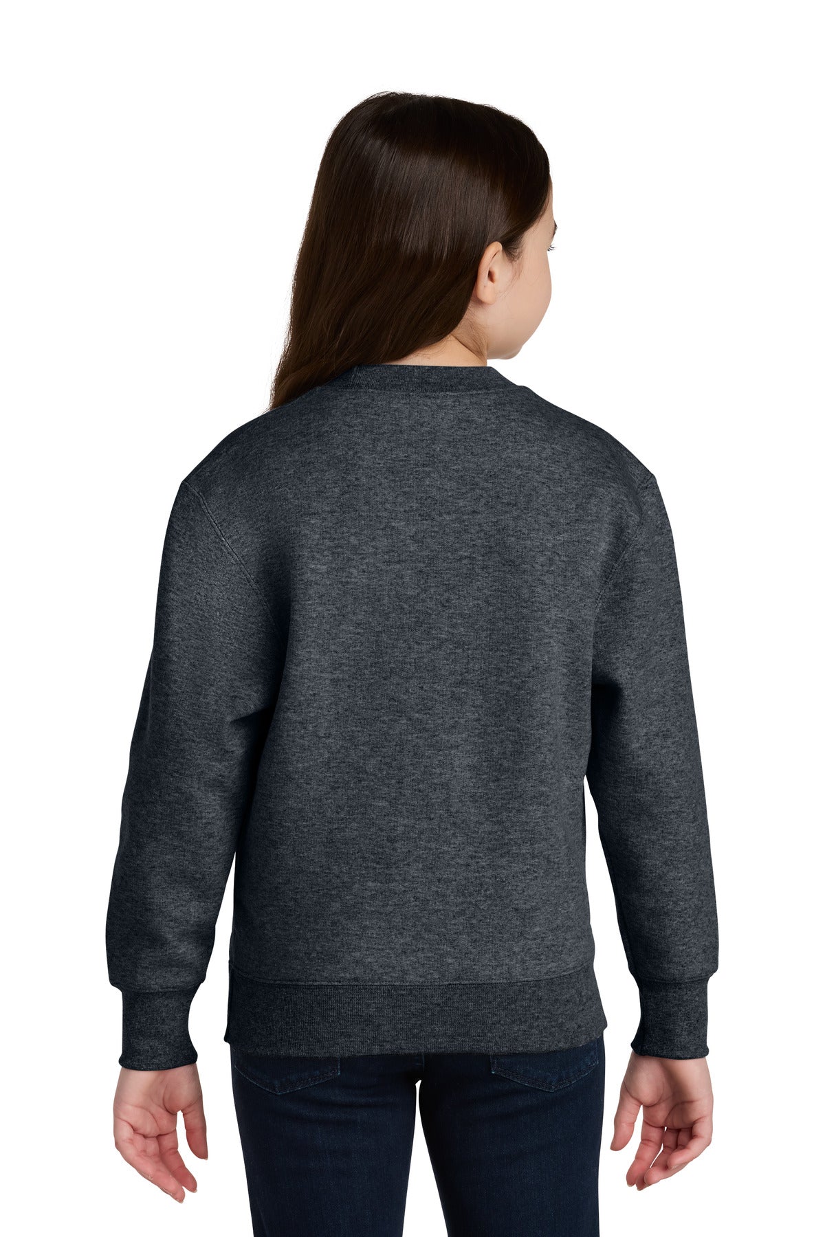 DkHtGry Port & Co Youth Core Fleece Crewneck Pocket Sweatshirt PC78YPKT