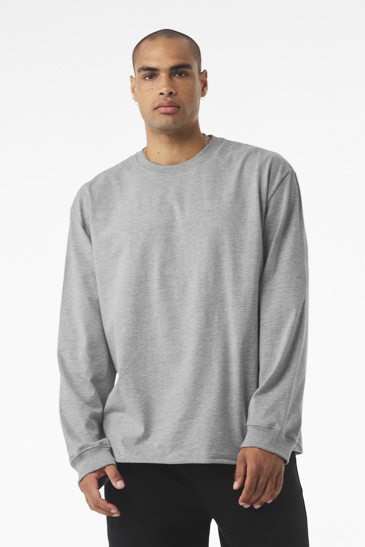 Front View of AthlHthr BELLA+CANVAS Unisex 7.5-Ounce Heavyweight Long Sleeve Tee BC4651