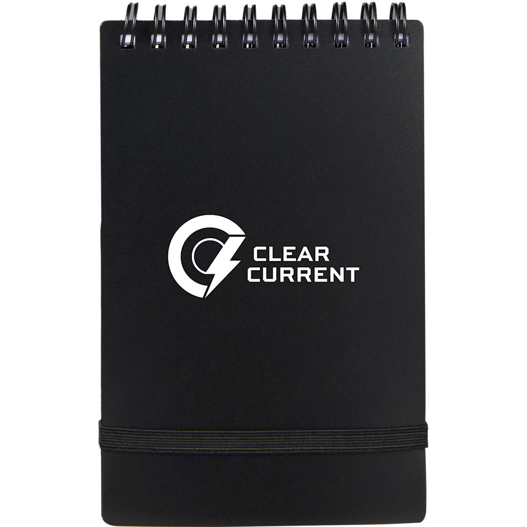 Front View of Black 3" x 5" Recycled Stand Up Pocket Jotter