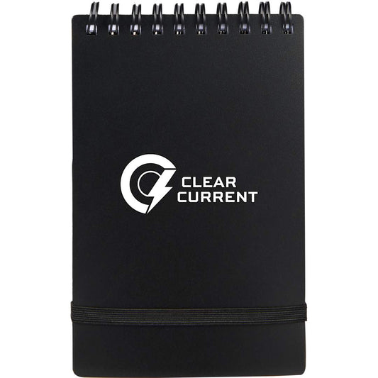Front View of Black 3" x 5" Recycled Stand Up Pocket Jotter